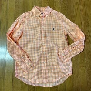 Ralph Lauren natural stretch Fit Gingham‎ Oxford Shirt orange, and white boys M